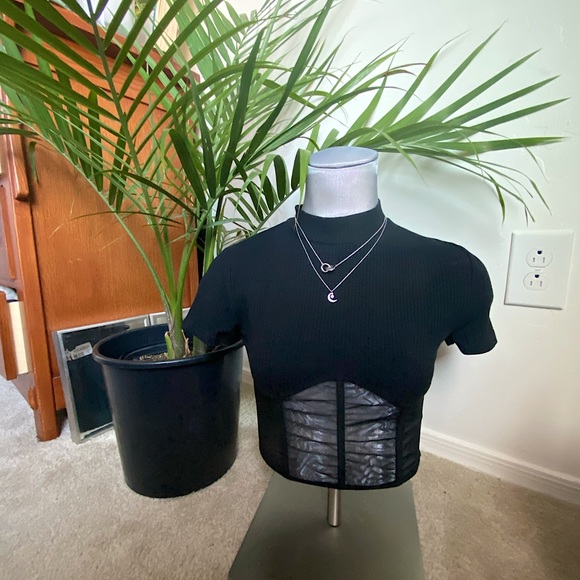 Mock Neck Mesh Crop Top - Picture 1 of 2